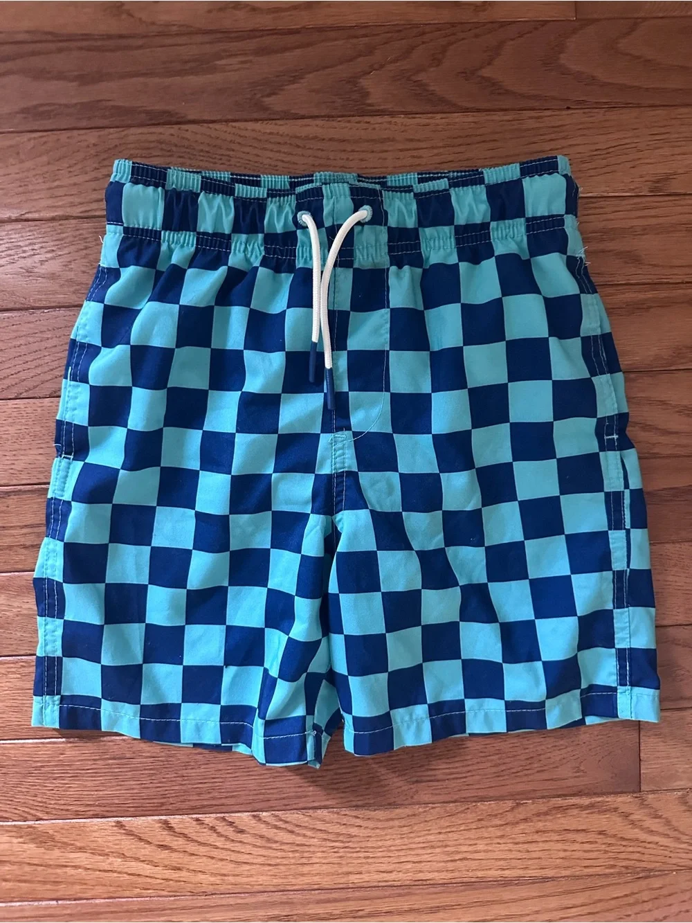 ☀️Cat & Jack boys swim suit Teal and Navy Checkerboard Swim Shorts size medium